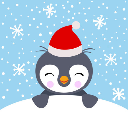Christmas card with cute penguin in the snowのイラスト素材