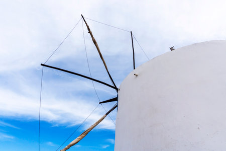 Detail of an ancient restored windmill in Aljezur, Portugalの写真素材