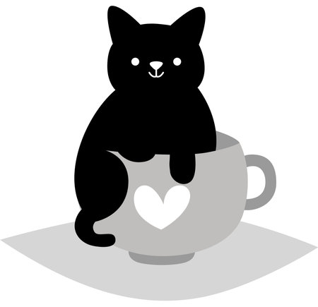 Black cat on tea cupのイラスト素材