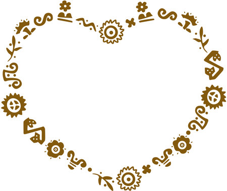 Ethnic icons frame heart shapeのイラスト素材