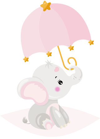 Baby girl elephant with pink umbrellaのイラスト素材