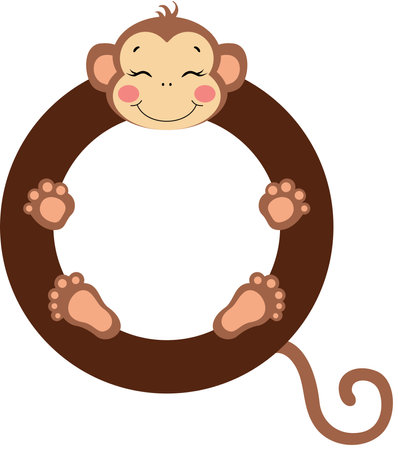 funny cute monkey round frameのイラスト素材