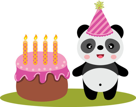 funny panda with birthday cakeのイラスト素材