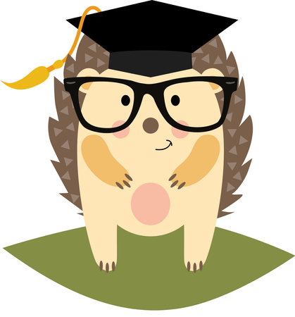 Cute hedgehog with graduation cap and glassesのイラスト素材