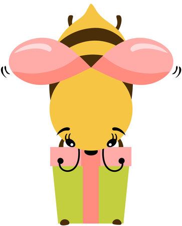 Funny bee holding a birthday gift boxのイラスト素材