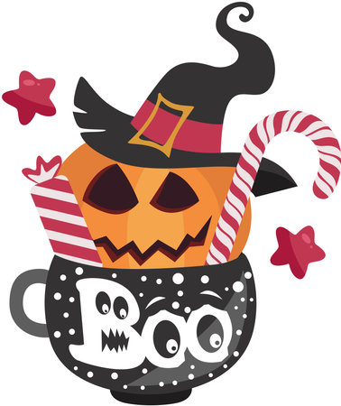 Cup halloween treats or tricks with pumpkinのイラスト素材