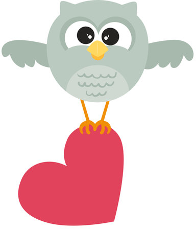 Cute owl on top of heartのイラスト素材