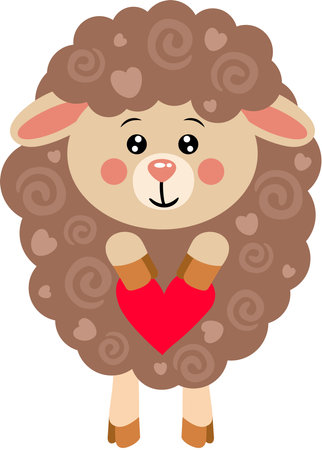 Funny brown sheep holding a heartのイラスト素材