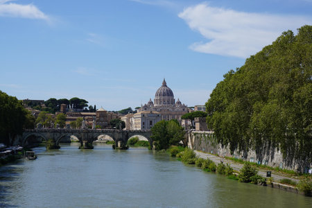 Rome, Italy - September 02 2023: River Tiber, Ponte Sant Angelo and St. Peter's Basilicaのeditorial素材