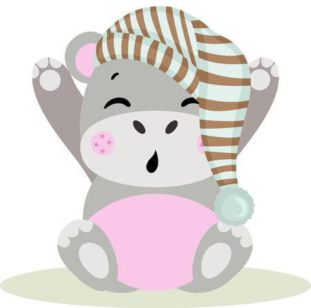 Funny hippo wakes up and stretchesのイラスト素材