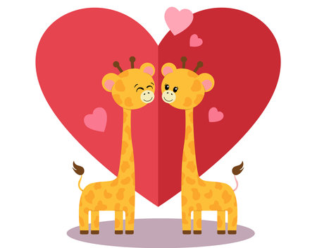 Cute giraffe couple in loveのイラスト素材