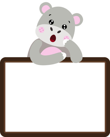 Surprise cute hippo with blank frameのイラスト素材