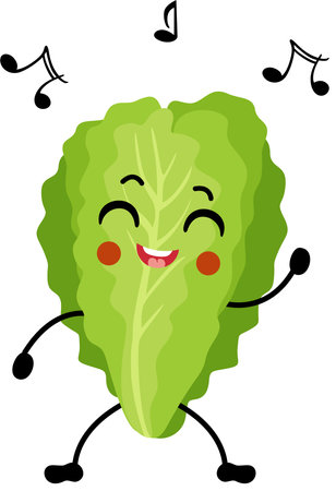 Funny lettuce mascot dancing to musicのイラスト素材