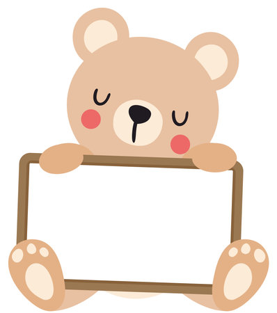 Adorable teddy bear with a blank signboardのイラスト素材