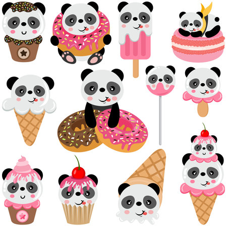 Set digital collage of funny panda candyのイラスト素材