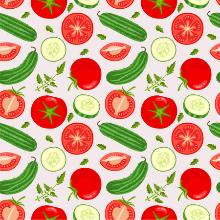 Seamless pattern background with tomatoes and cucumbersのイラスト素材