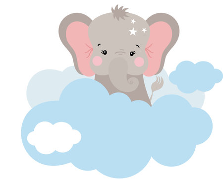 Cute little elephant in the cloudsのイラスト素材