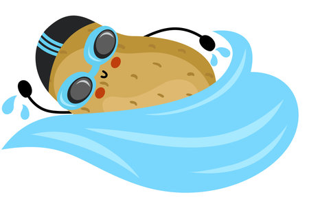 Funny potato sportsman character mascot swimmingのイラスト素材