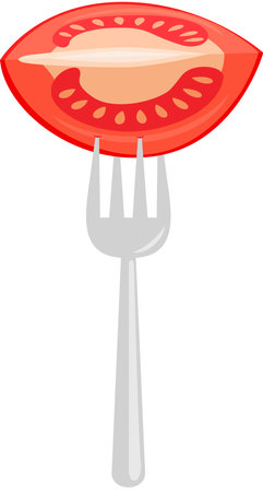 Fresh tomato slice on forkのイラスト素材