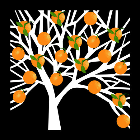 Orange tree in orange fruitのイラスト素材