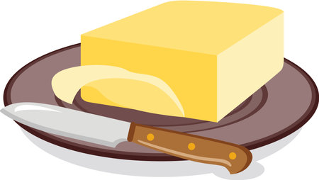 Bar of butter on plate with knifeのイラスト素材
