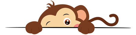 Adorable monkey peeking out from behindのイラスト素材