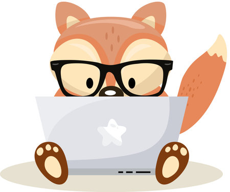 Cute fox working with laptopのイラスト素材