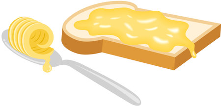 Knife with butter and spread slice of breadのイラスト素材