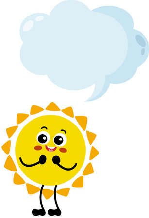 Use this image of a cute sun with speech bubble for your next design.のイラスト素材