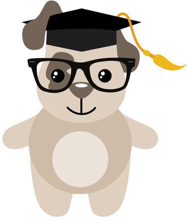 Illustration of a Cute Puppy with Graduation Hat and Eyeglassesのイラスト素材