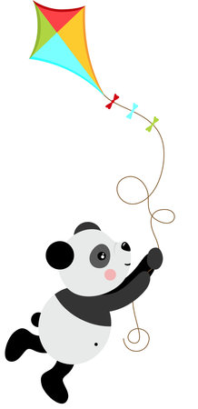 Panda playing with kite isolated on white background. Vector illustration.のイラスト素材