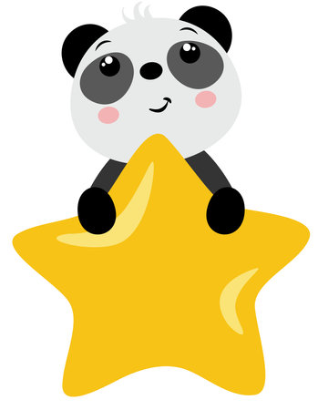 Cute flying panda holding a big starのイラスト素材