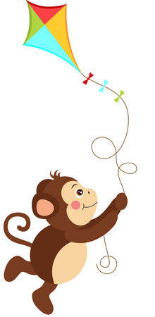 Cute cartoon monkey playing with a kite. Vector illustration.のイラスト素材
