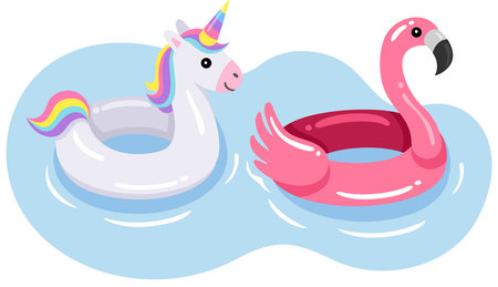 Vector Illustration of a Cute Unicorn and a Swimming Ringのイラスト素材