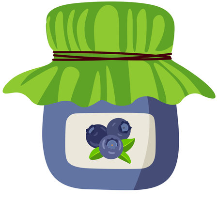 Blueberry jam in a jar on a white background. vector illustrationのイラスト素材