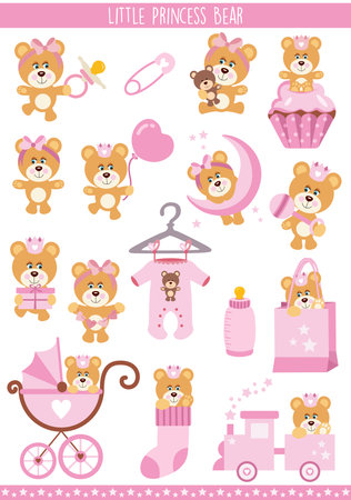 Set of cute teddy bears. Vector illustration isolated on white background.のイラスト素材