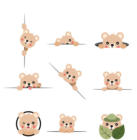 Cute Baby Bear Peeking Over Borders Setのイラスト素材