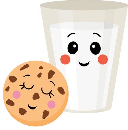 Smiling Glass of Milk and Sleepy Chocolate Chip Cookieのイラスト素材
