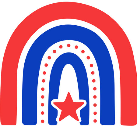 Rainbow with star icon in blue and red colors, vector illustrationのイラスト素材