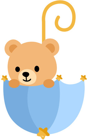 This is an illustration of a cute teddy bear in a baby crib.のイラスト素材