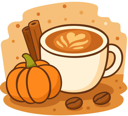 Illustration of a Cup of Coffee with a Pumpkin and Cinnamon Sticksのイラスト素材