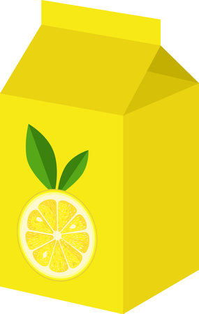 Illustration of a box of fresh juice with a slice of lemonのイラスト素材