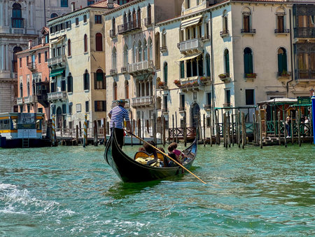 Gondola on Grand Canal in Venice, Italyの写真素材