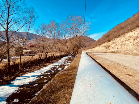 The road to the village. Early spring.の写真素材