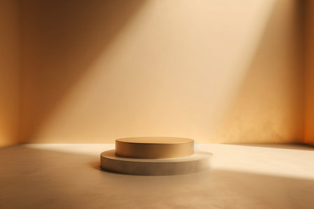 Two golden podiums. sunlight background.の素材