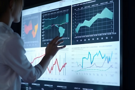Investor analyzing stock market report and financial dashboard. financial report. analyze statistical data. economic data.の素材