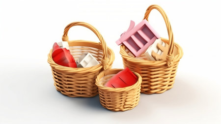 Online shop 3d realistic Vector illustration. wooden basket, gift, promotion, bonus, discounts.の素材