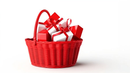 Online shop 3d realistic Vector illustration. red basket, gift, promotion, bonus, discounts.の素材