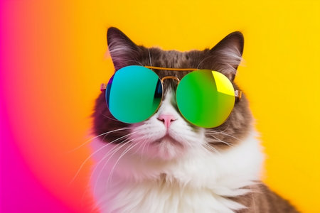 Cat with sunglasses on colorful background.の素材