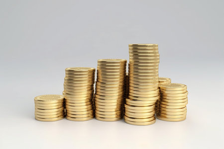 3D coins stacks. economics education concept growth investment success finance business on white background.の素材